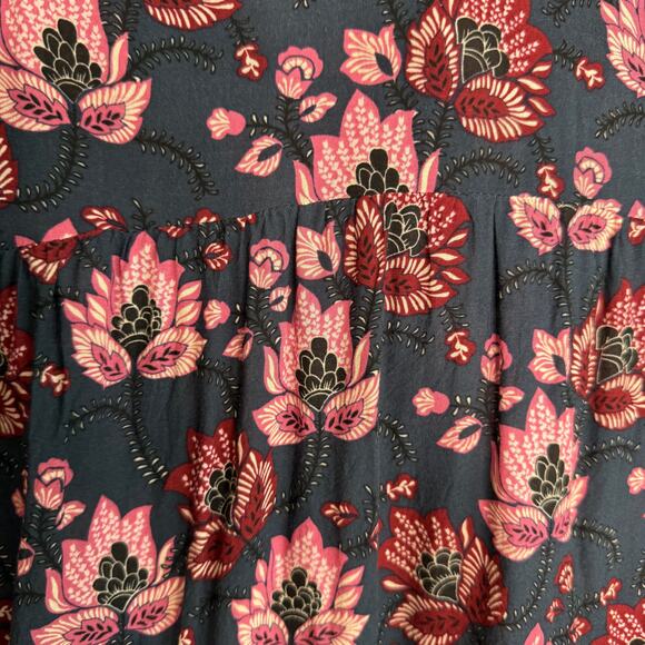 Dr2 Top Blouse Women Large Blue Pink Floral Boho Peasant Prairie Cottagecore - Picture 7 of 11